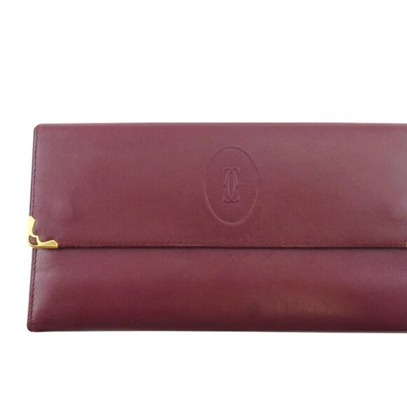 Cartier Handbags - Cartier Mastrin Bordeaux Leather Wallet Authentic USED L3461
